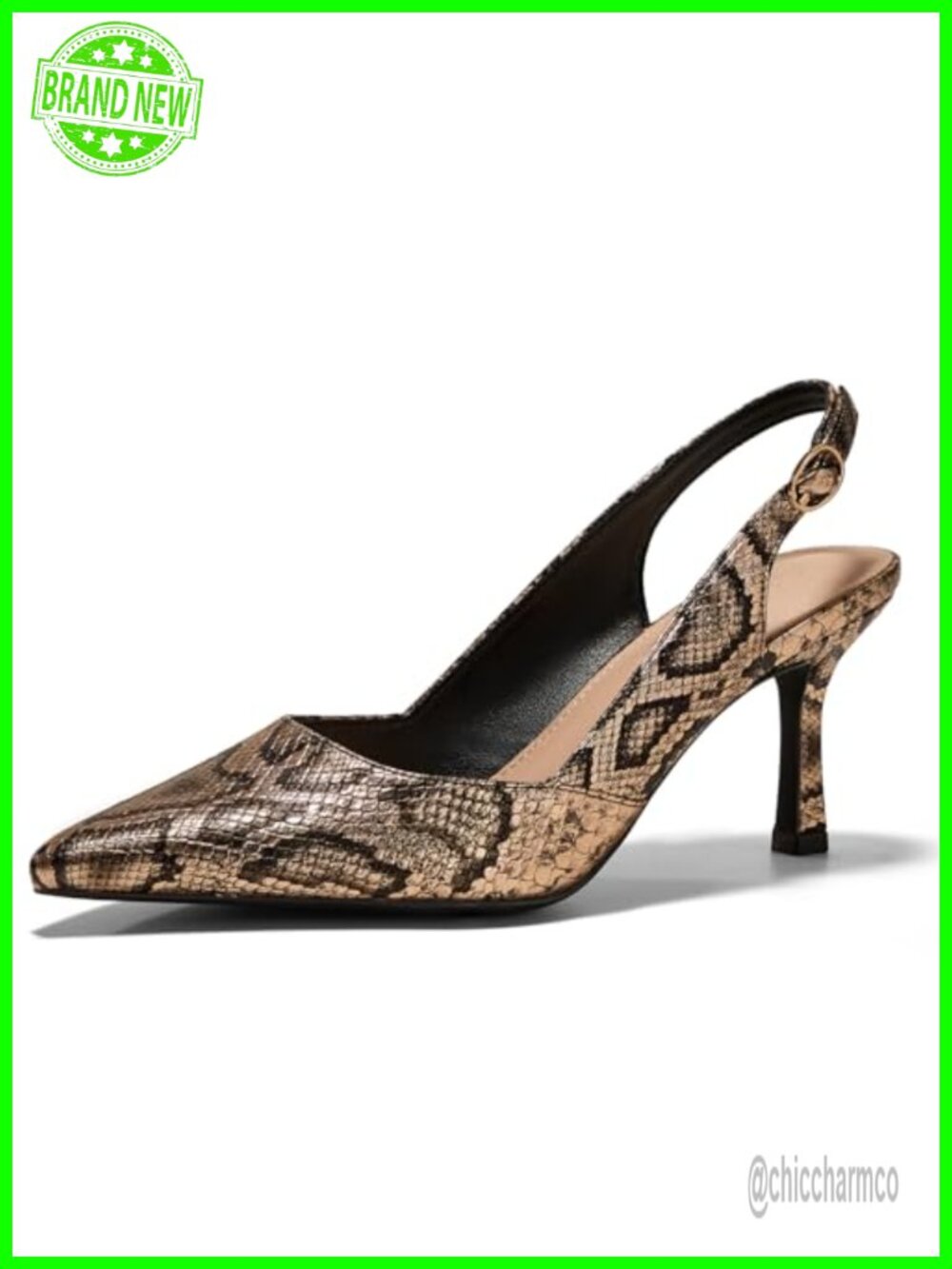 Women's Slingback Kitten Heels Closed Pointed Toe Pumps Dress Shoes Faux Leather